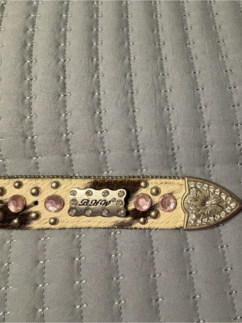 Western-Style Women’s Belt with rhinestones Pink Cowhide genuine leather - Picture 6 of 12